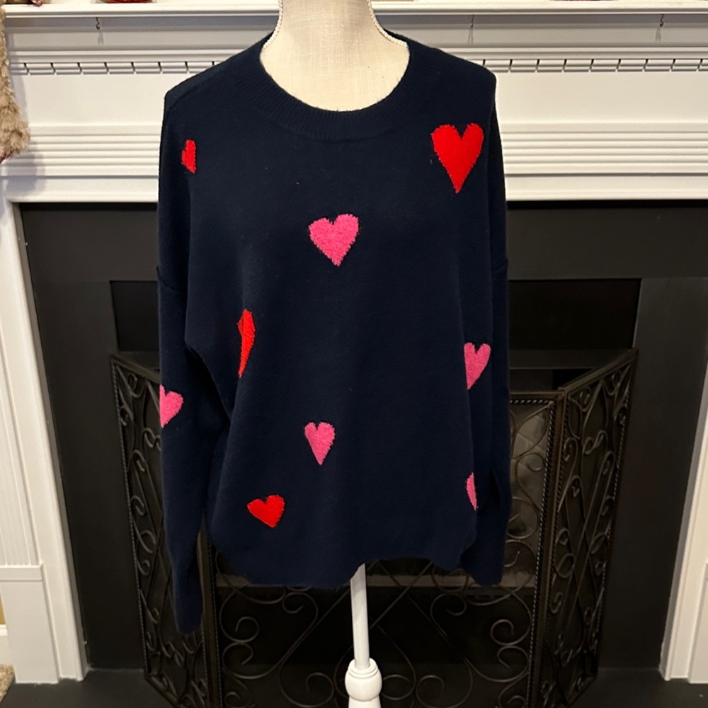 CeCe Navy Sweater with Red and Pink Hearts